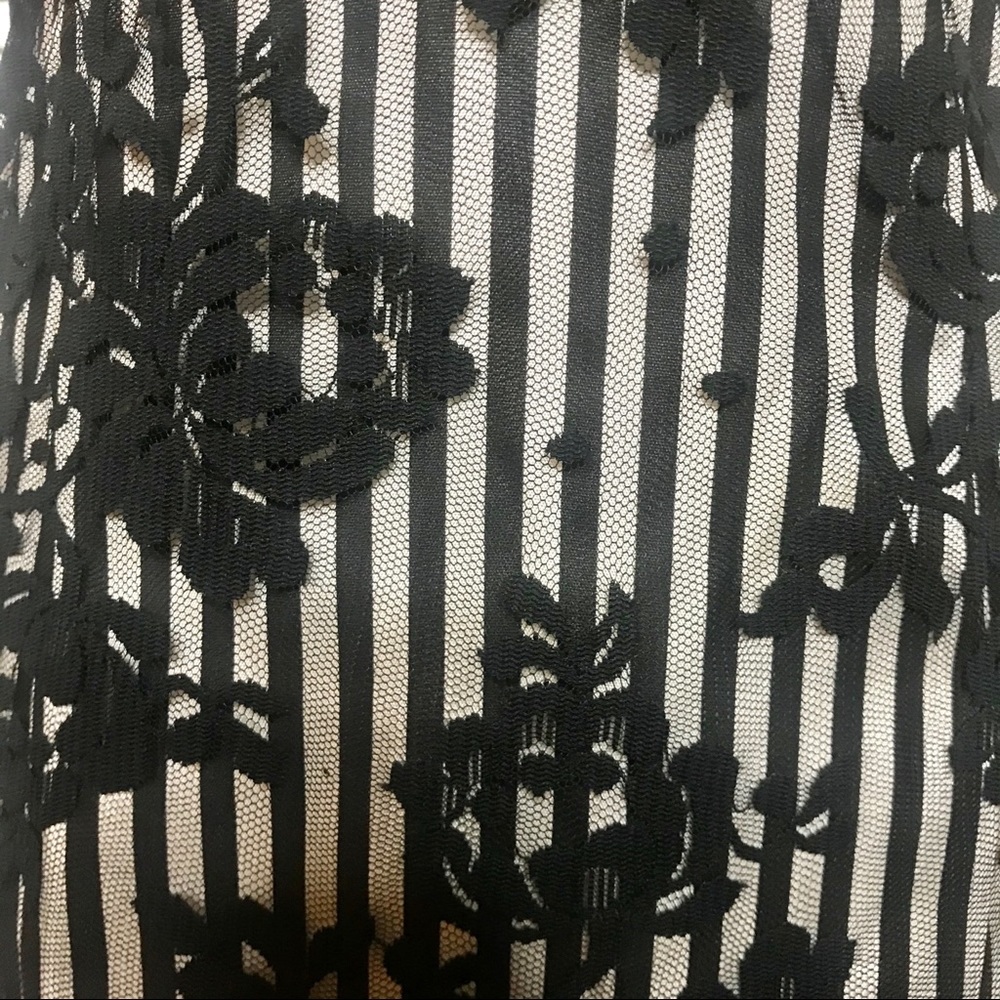 Vintage Black & White Stripe Dress w/ Black Lace - Picture 3 of 5